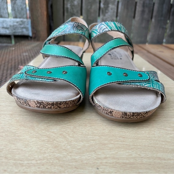 L’ Artiste By Spring Step Quilana Sandals in Turquoise Green Sz 38 EU/ 7.5-8 US - Picture 8 of 16